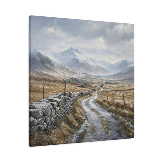 Main Mockup. Nature Snowy Valley Winter Landscape shown as stretched canvas wall art