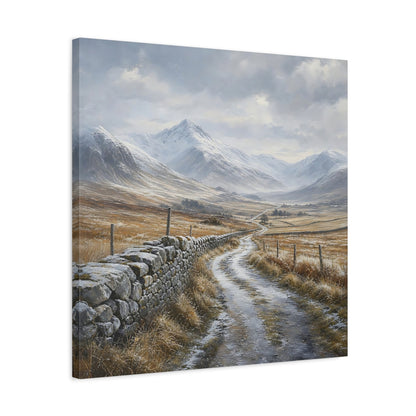 Side Mockup 4. Nature Snowy Valley Winter Landscape shown as stretched canvas wall art