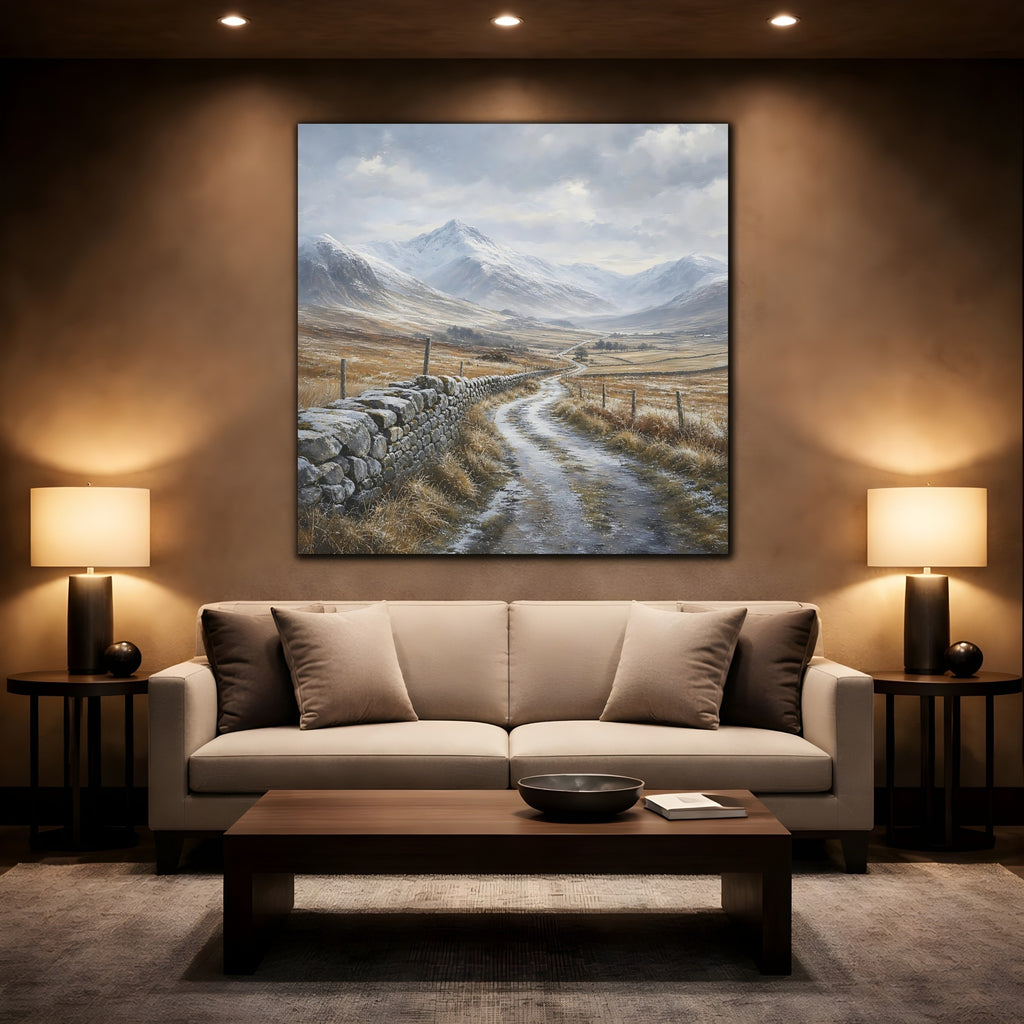 Mockup 2. Nature Snowy Valley Winter Landscape shown as stretched canvas wall art