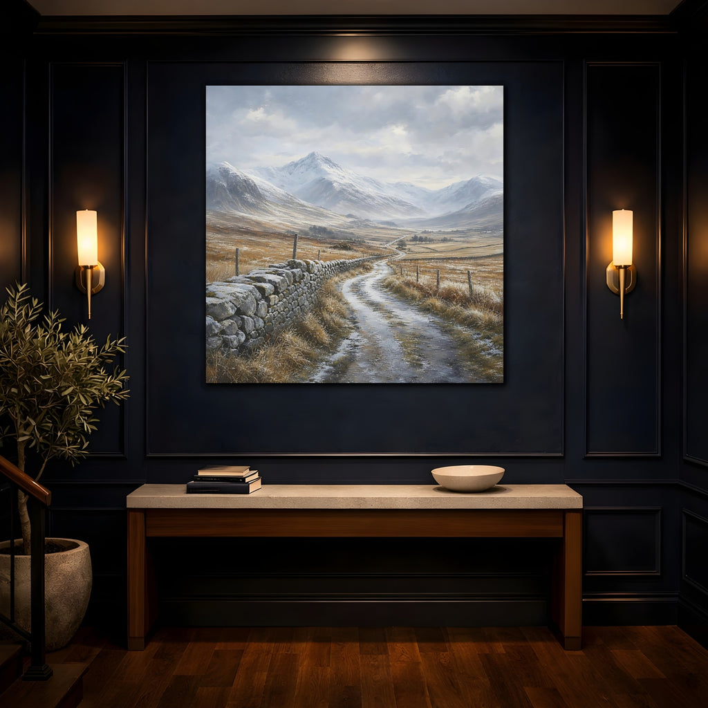 Mockup 4. Nature Snowy Valley Winter Landscape shown as stretched canvas wall art