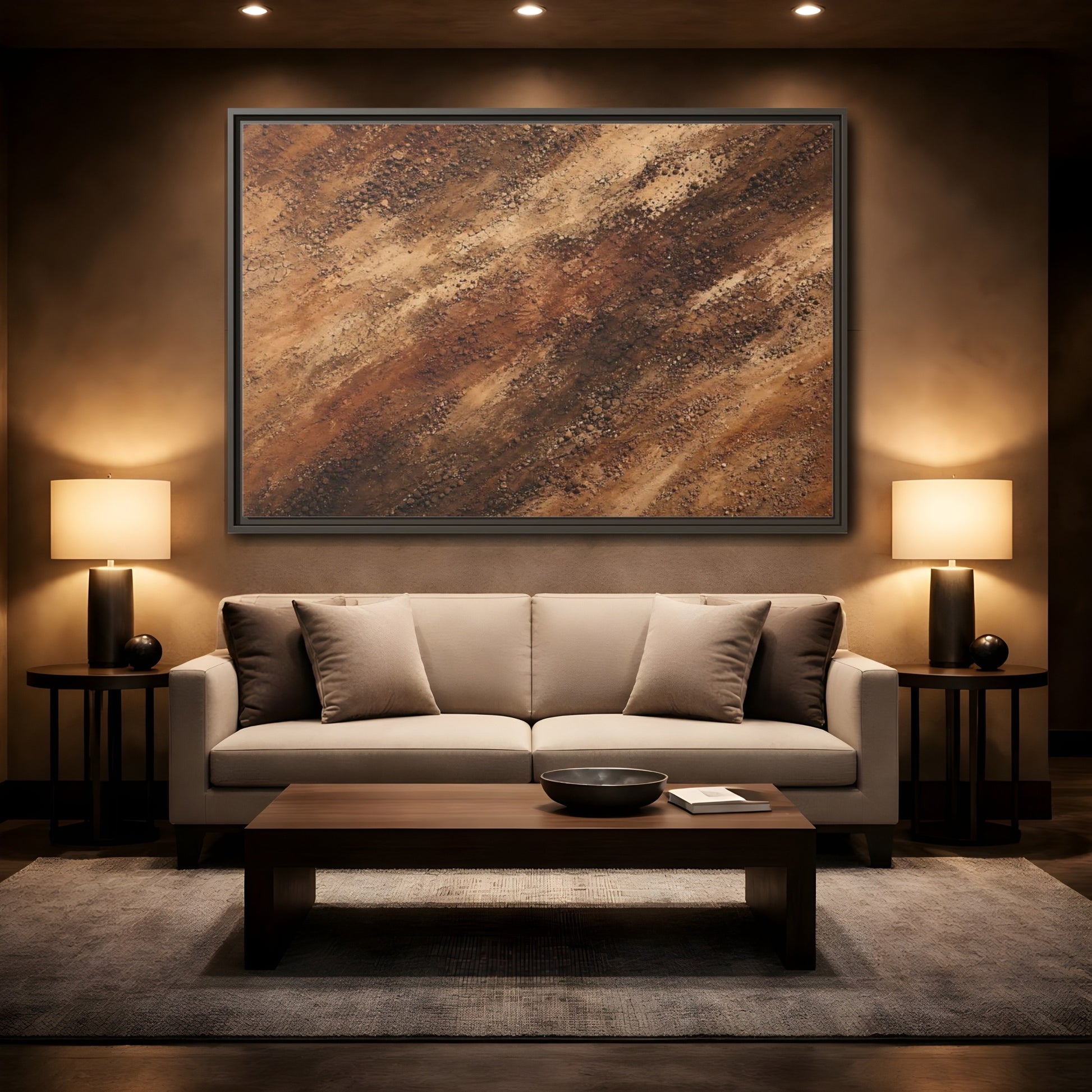 Mockup 2. Nature Soil Texture Brown And Tan shown as stretched canvas wall art