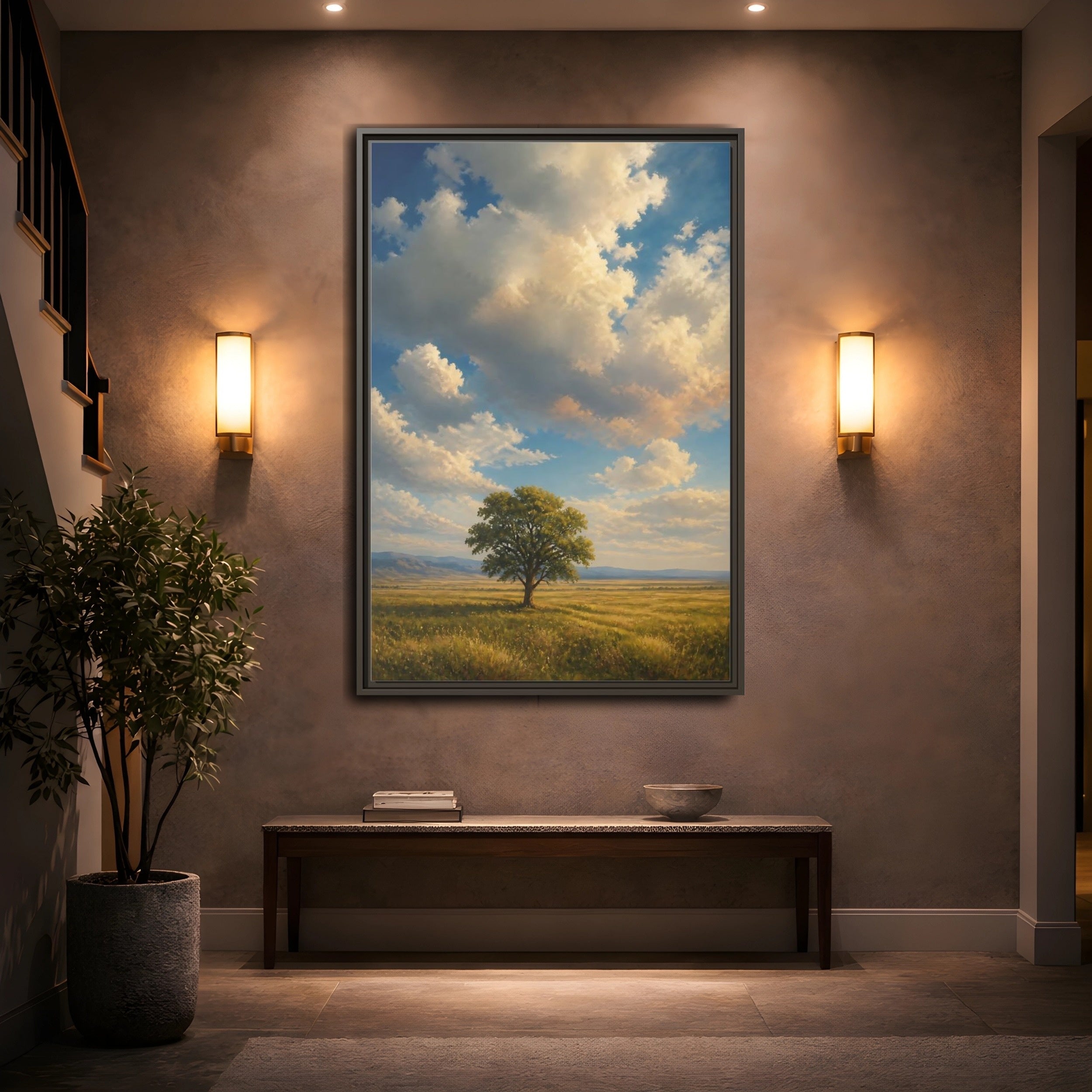 Mockup 2. Nature Solitary Tree Green Tree Landscape shown as stretched canvas wall art