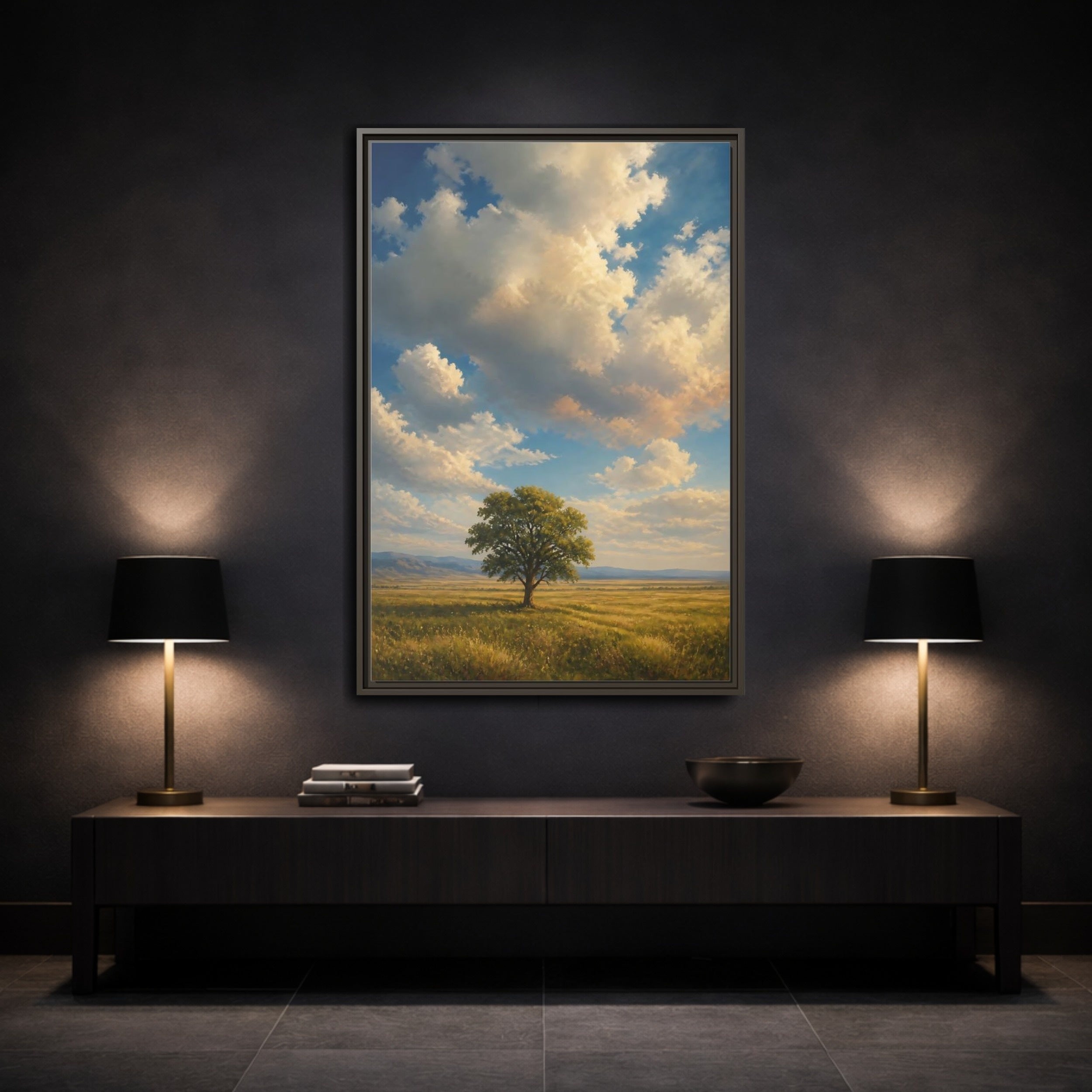 Mockup 3. Nature Solitary Tree Green Tree Landscape shown as stretched canvas wall art