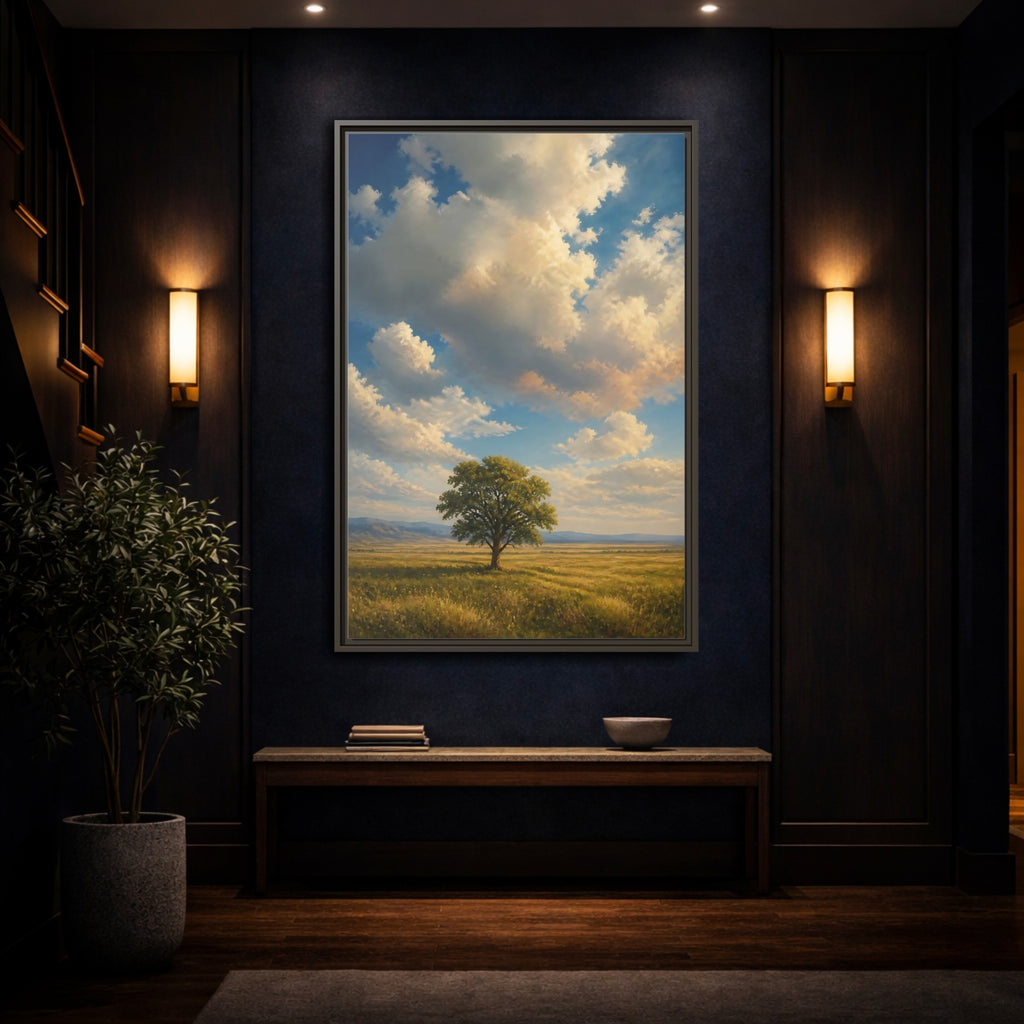 Mockup 4. Nature Solitary Tree Green Tree Landscape shown as stretched canvas wall art