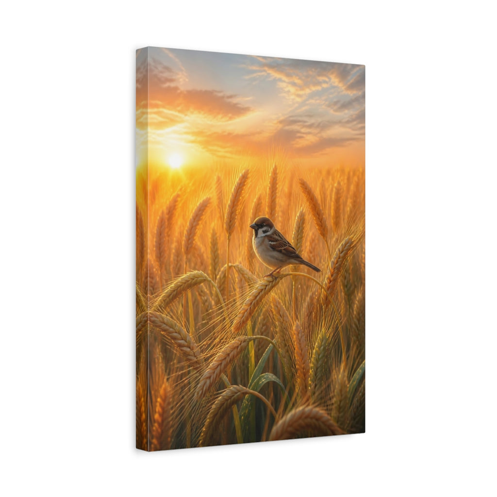 Side Mockup 4. Nature Sparrow Golden Wheat Field shown as stretched canvas wall art