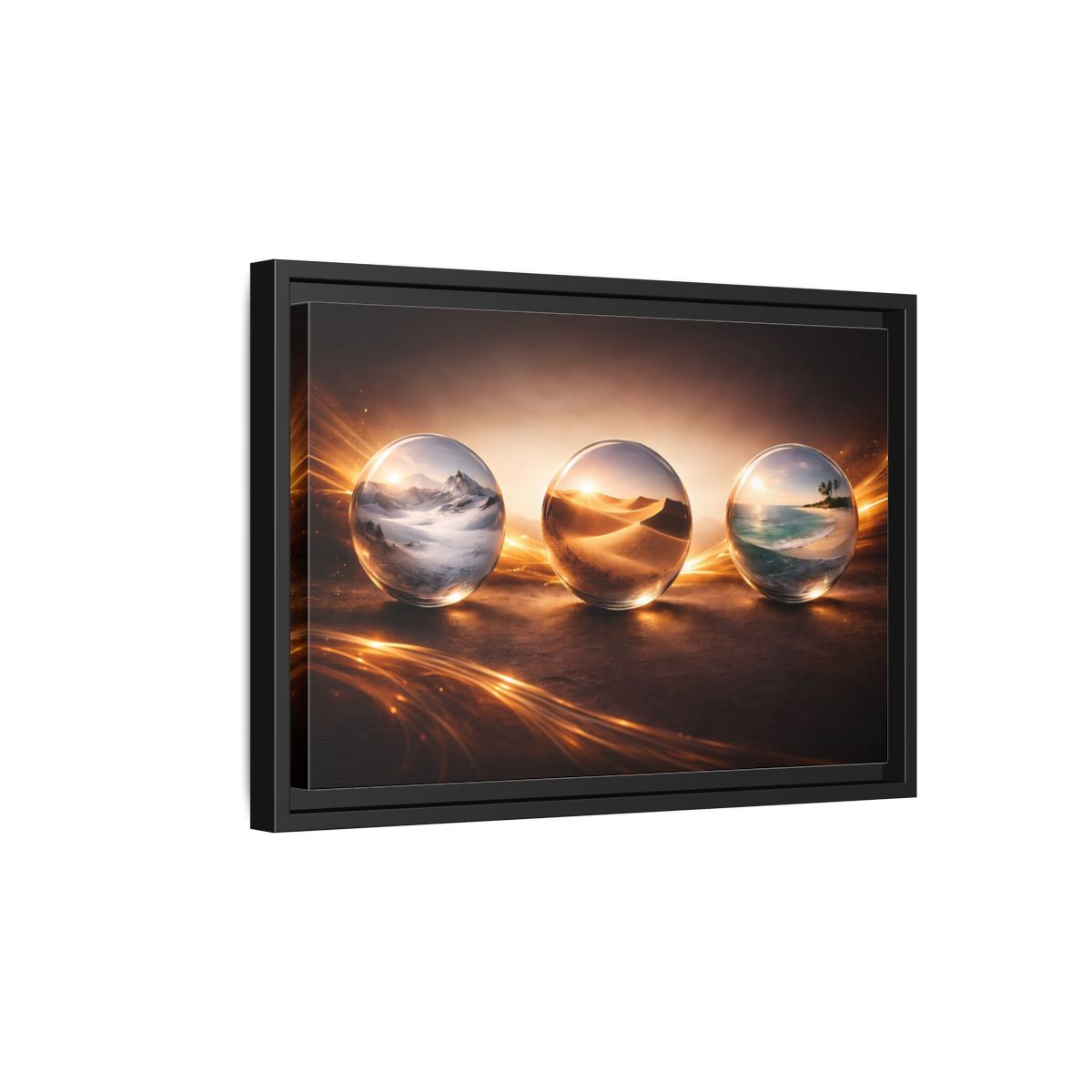 Side Mockup 6. Nature Nature Spheres Golden Glow Landscapes shown as stretched canvas wall art