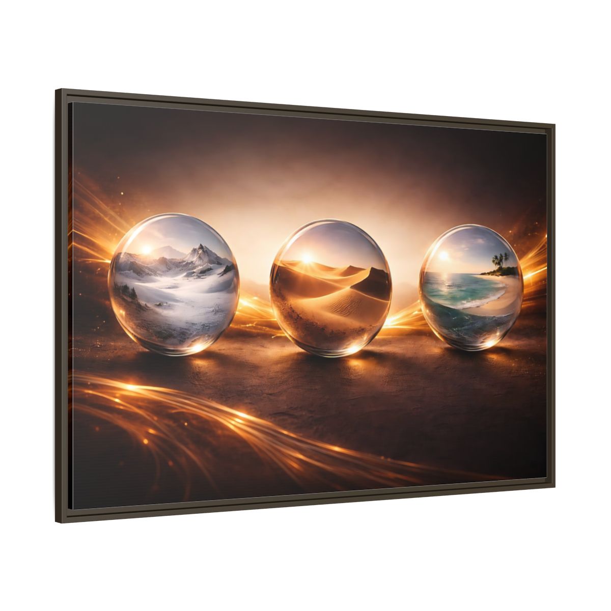 Side Mockup 8. Nature Nature Spheres Golden Glow Landscapes shown as stretched canvas wall art