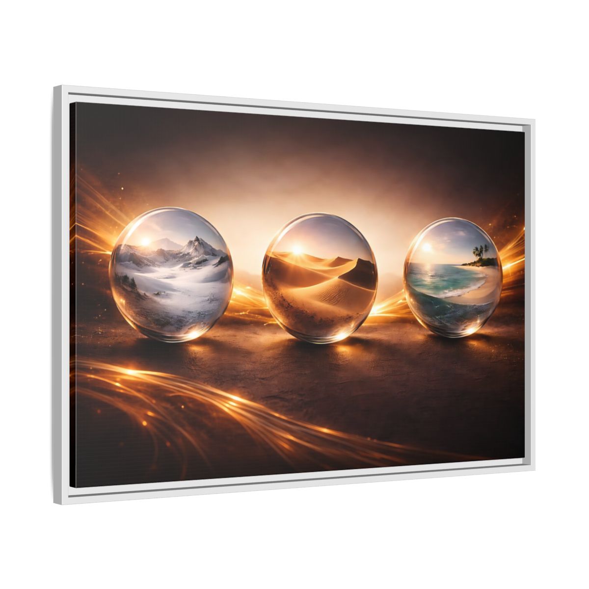 Side Mockup 9. Nature Nature Spheres Golden Glow Landscapes shown as stretched canvas wall art