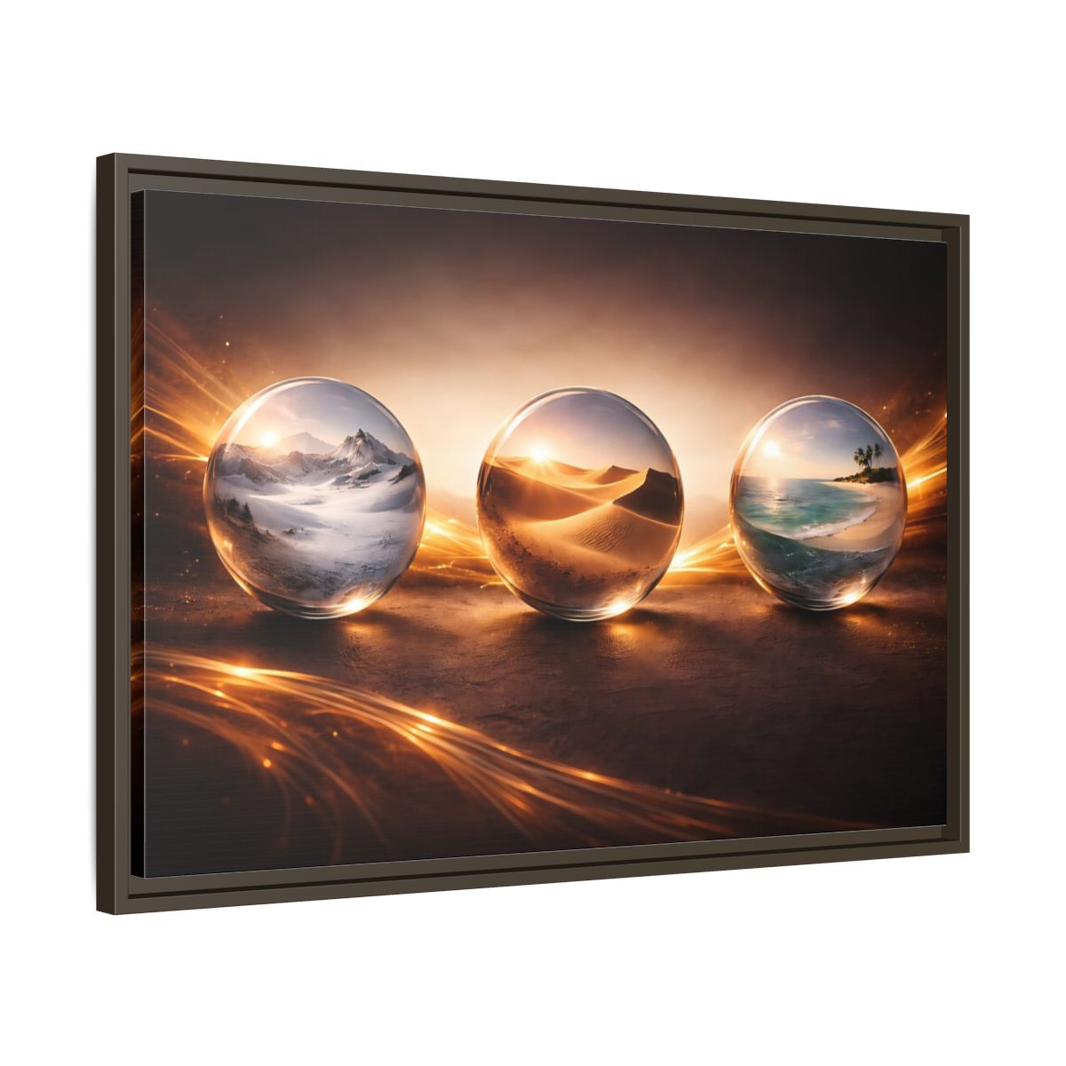 Side Mockup 11. Nature Nature Spheres Golden Glow Landscapes shown as stretched canvas wall art