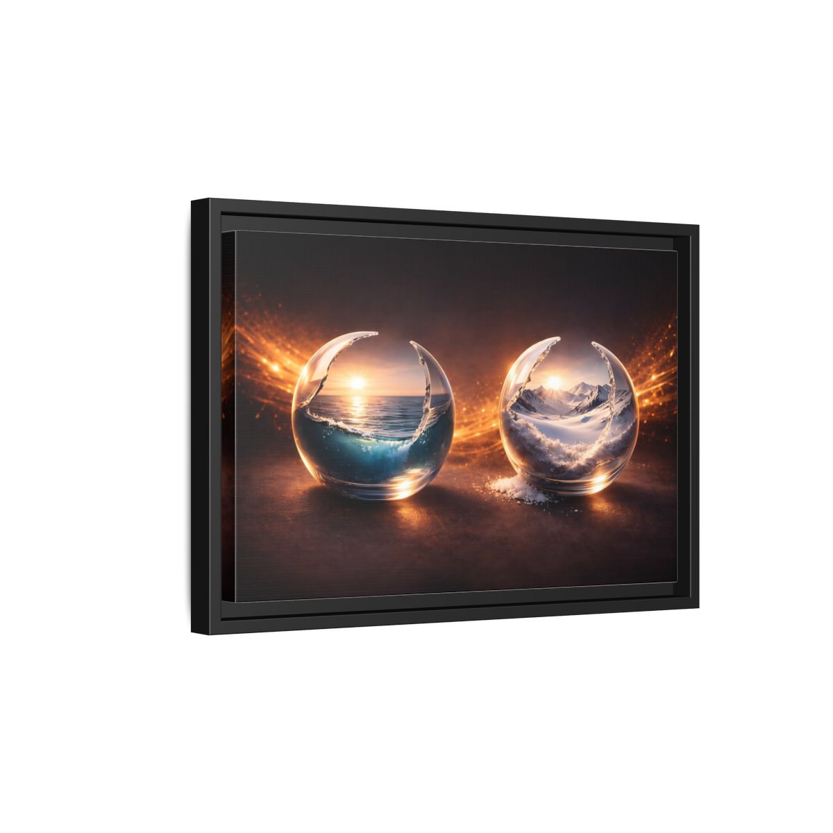 Side Mockup 6. Nature Nature Spheres Orange And Blue shown as stretched canvas wall art