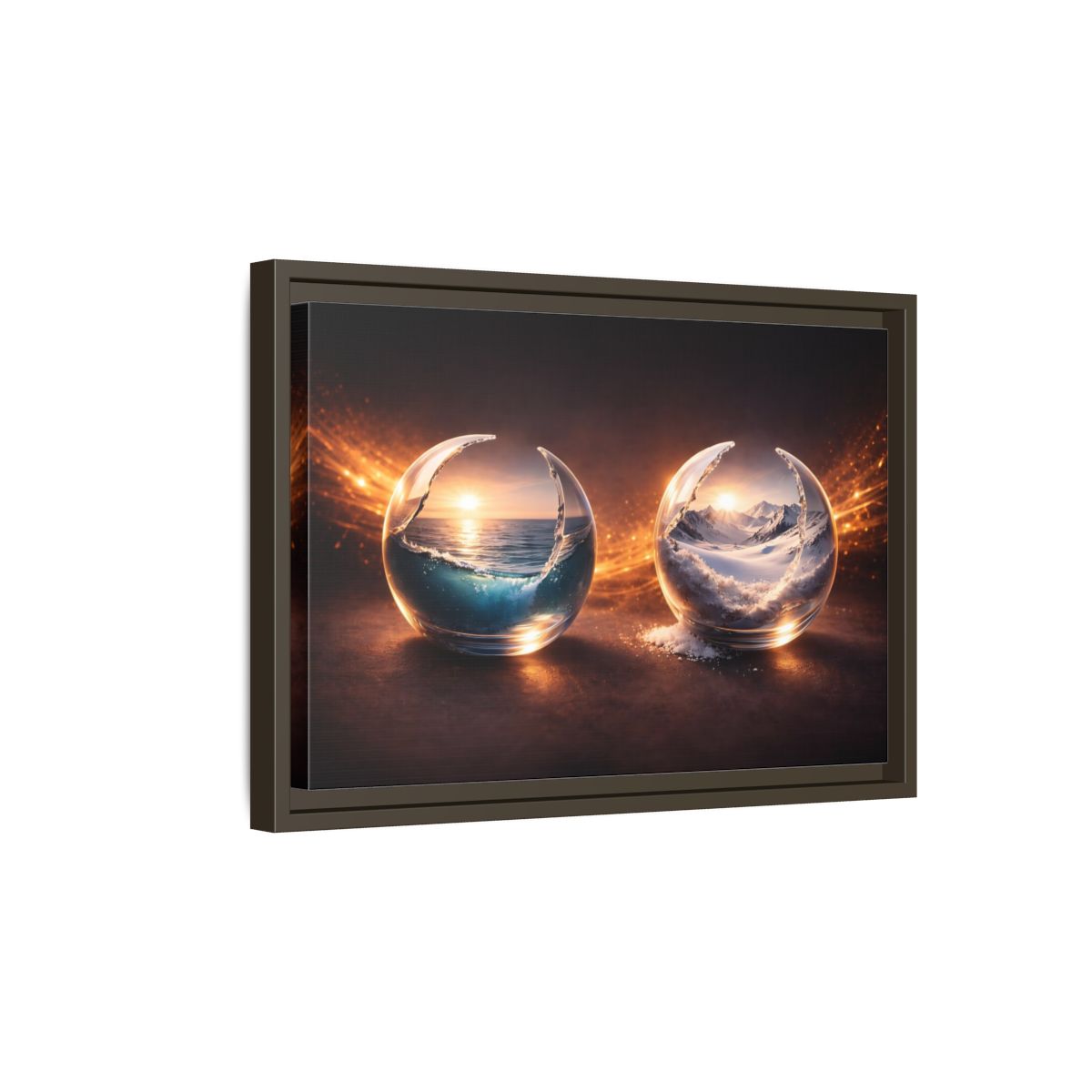 Side Mockup 5. Nature Nature Spheres Orange And Blue shown as stretched canvas wall art