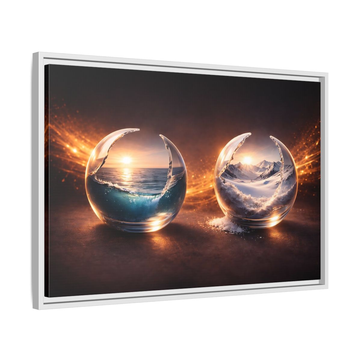 Side Mockup 10. Nature Nature Spheres Orange And Blue shown as stretched canvas wall art