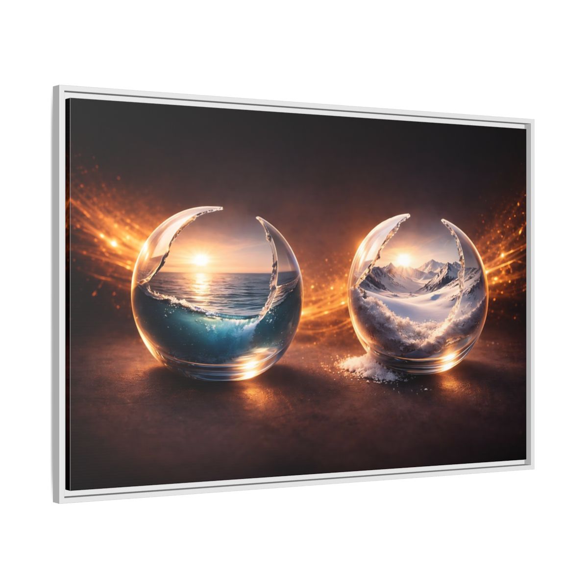Side Mockup 7. Nature Nature Spheres Orange And Blue shown as stretched canvas wall art