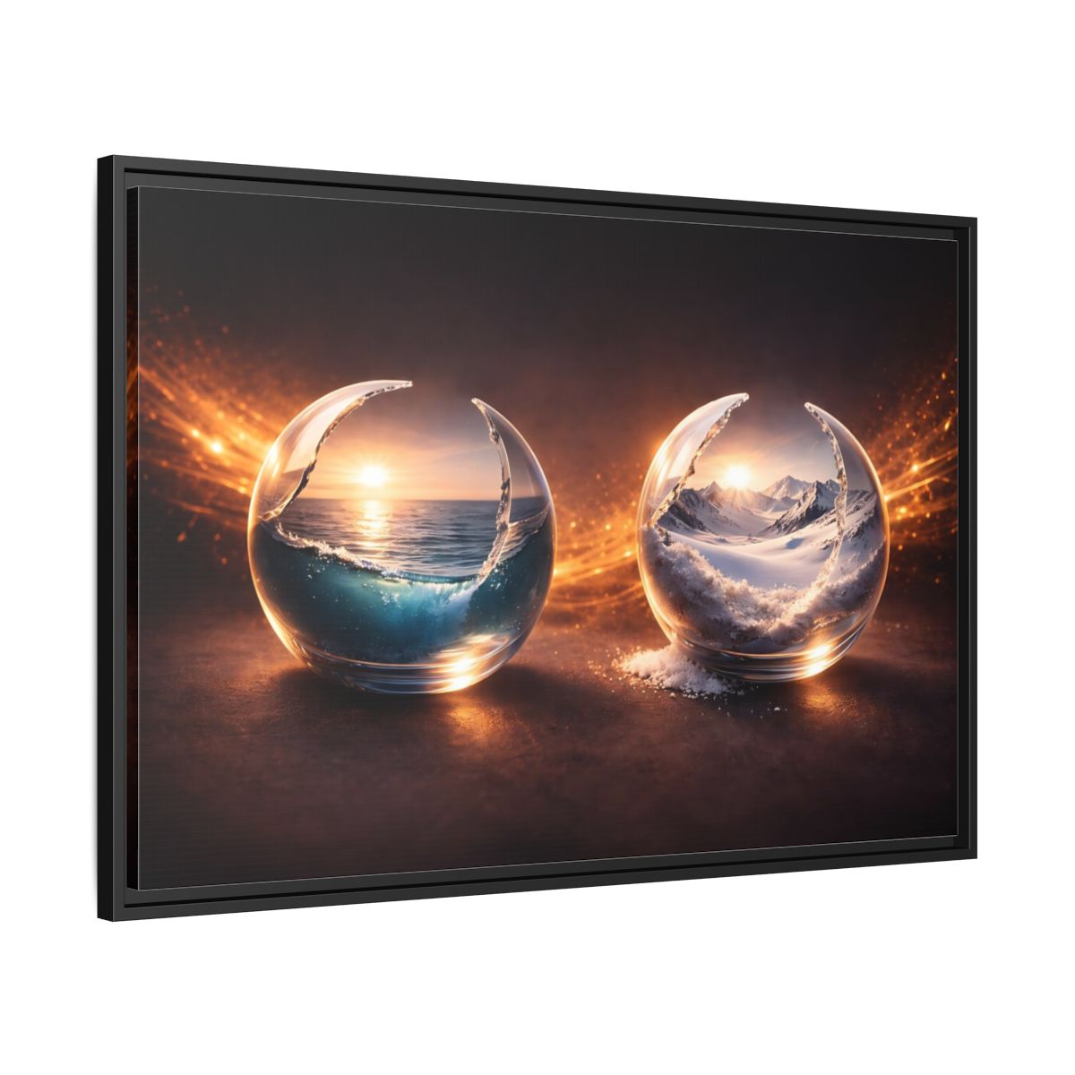 Side Mockup 13. Nature Nature Spheres Orange And Blue shown as stretched canvas wall art