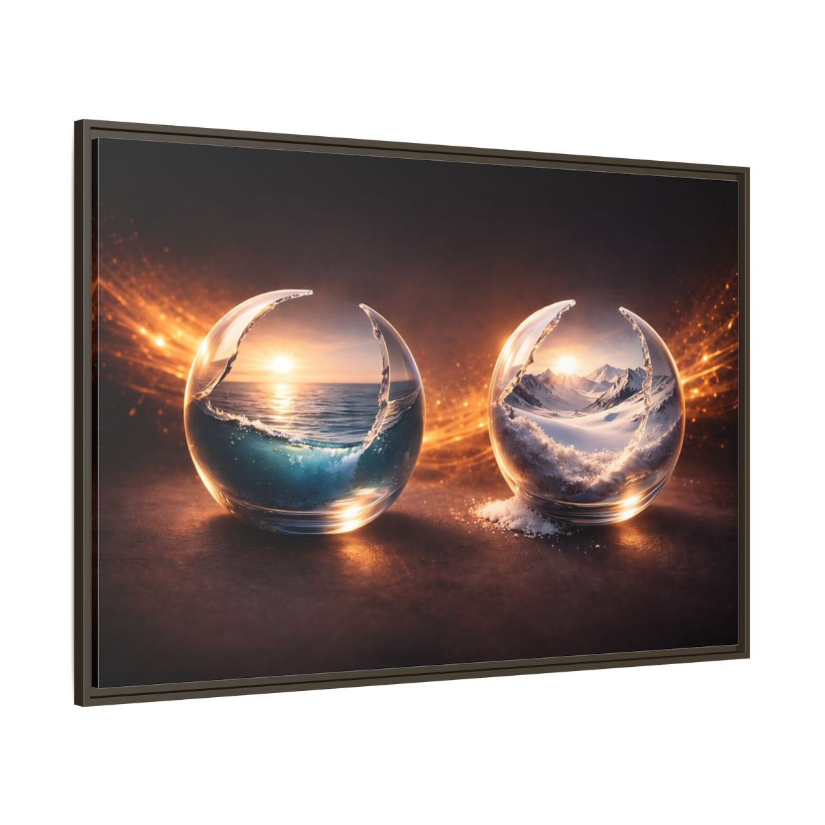 Side Mockup 8. Nature Nature Spheres Orange And Blue shown as stretched canvas wall art