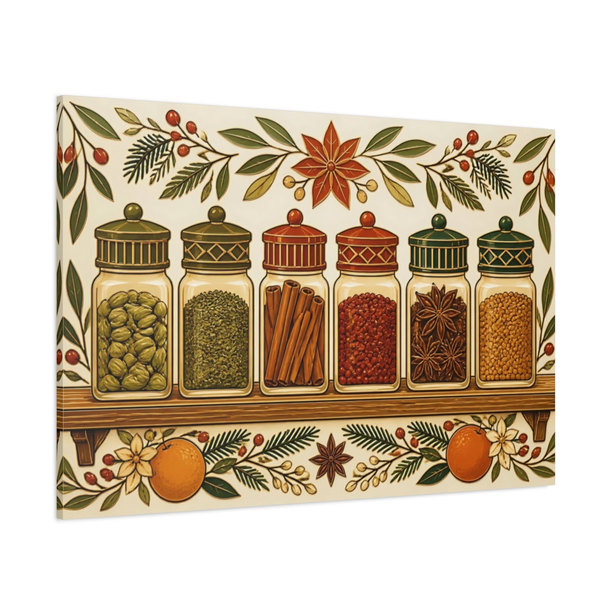 Side Mockup 1. Nature Spice Jars Holiday Spices shown as stretched canvas wall art