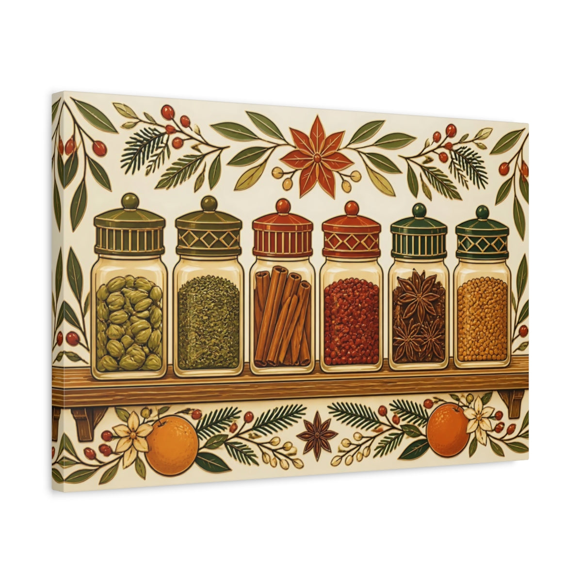 Side Mockup 3. Nature Spice Jars Holiday Spices shown as stretched canvas wall art