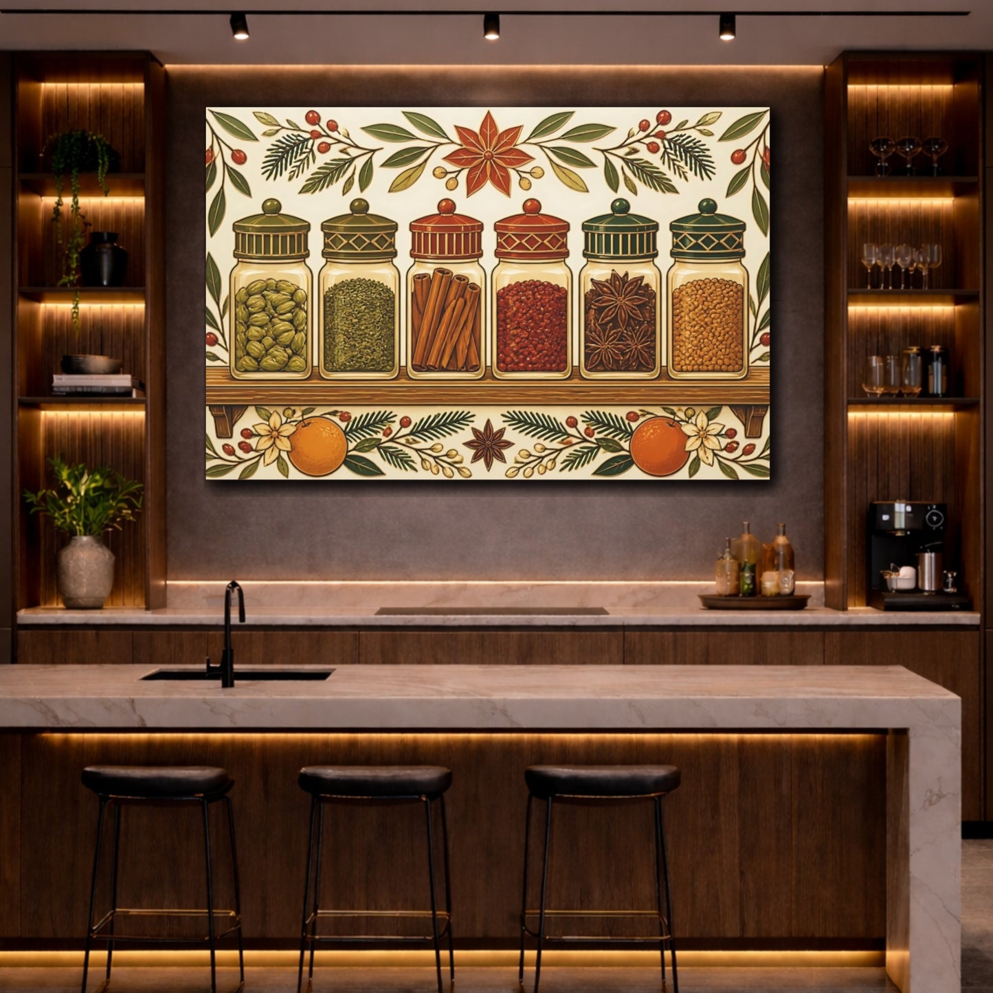 Mockup 2. Nature Spice Jars Holiday Spices shown as stretched canvas wall art