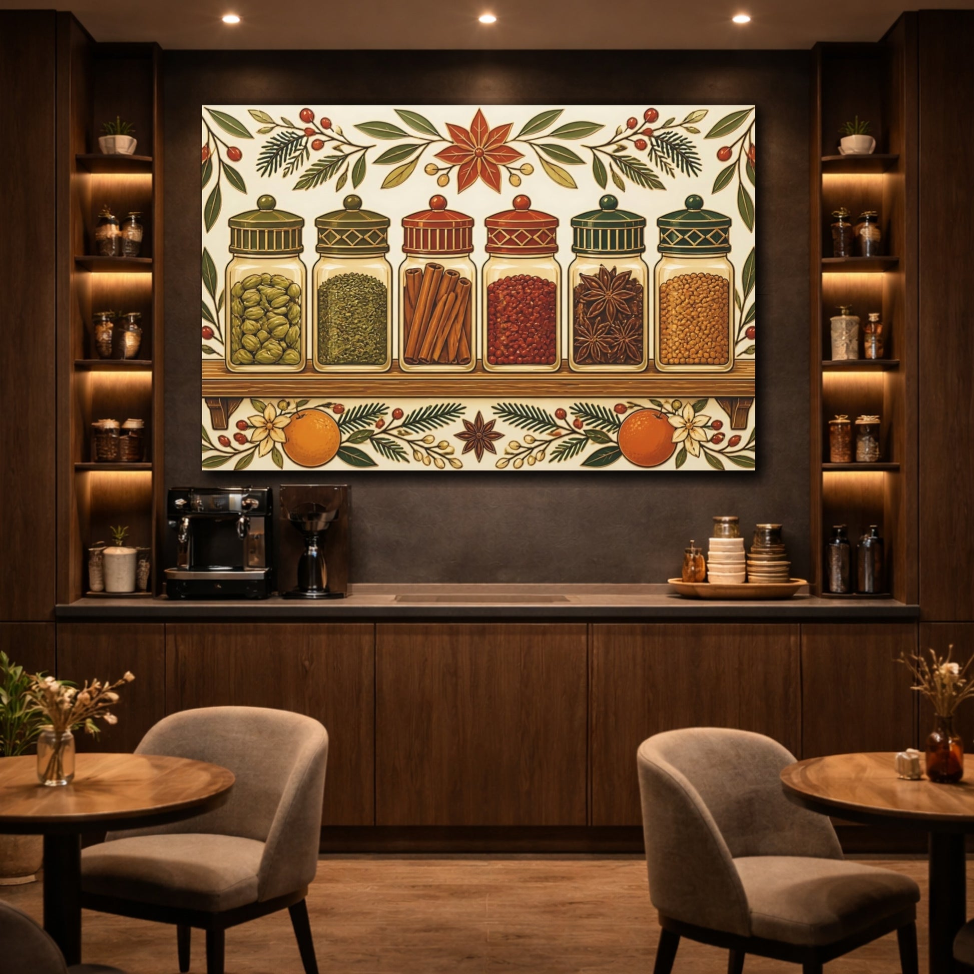 Mockup 4. Nature Spice Jars Holiday Spices shown as stretched canvas wall art