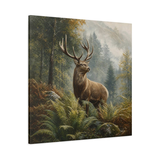 Main Mockup. Nature Stag Brown And Green Stag shown as stretched canvas wall art