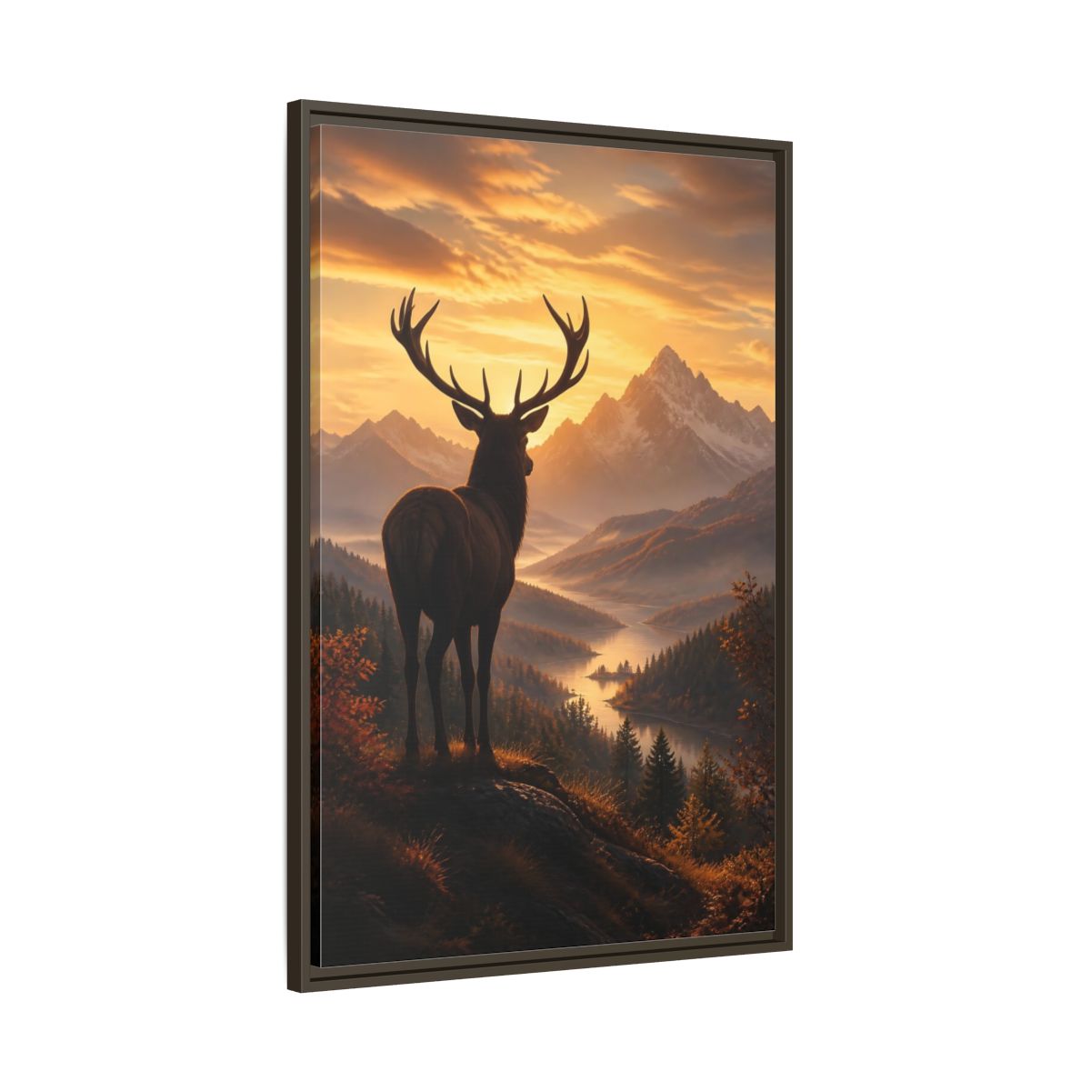Main Mockup. Nature Stag Golden Sunset Deer shown as stretched canvas wall art