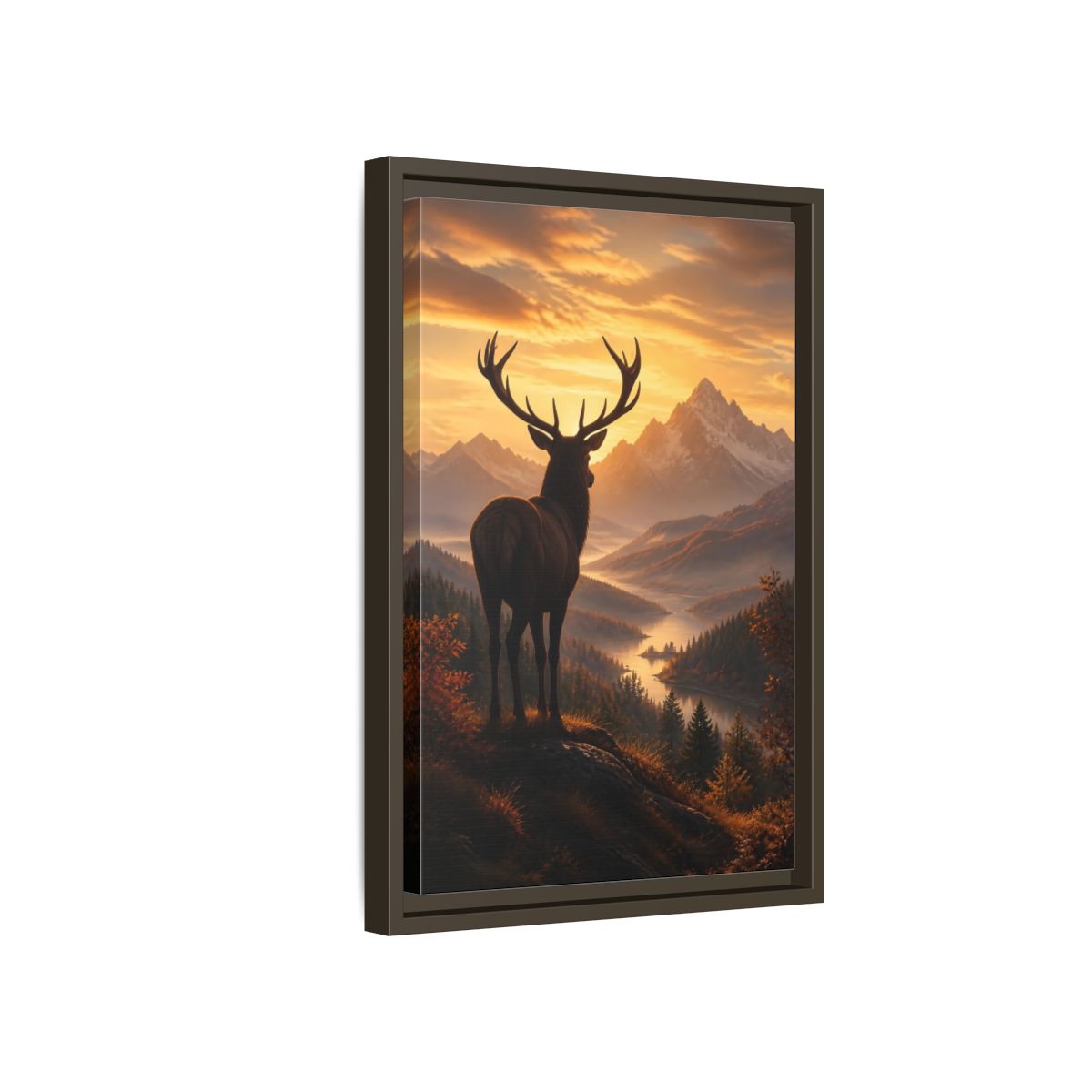 Side Mockup 5. Nature Stag Golden Sunset Deer shown as stretched canvas wall art