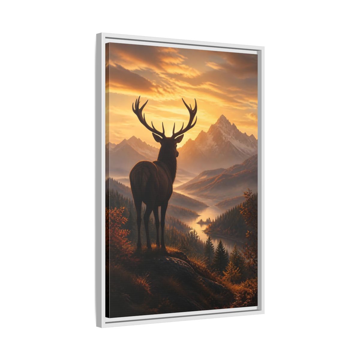 Side Mockup 10. Nature Stag Golden Sunset Deer shown as stretched canvas wall art