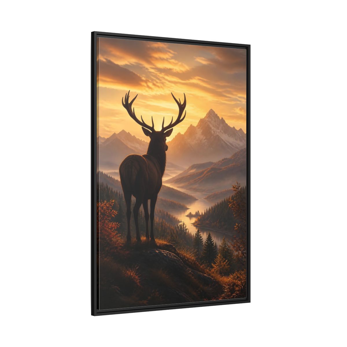 Side Mockup 12. Nature Stag Golden Sunset Deer shown as stretched canvas wall art