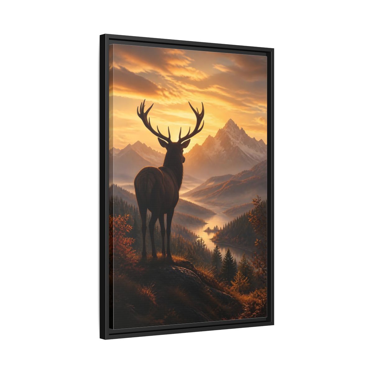 Side Mockup 14. Nature Stag Golden Sunset Deer shown as stretched canvas wall art