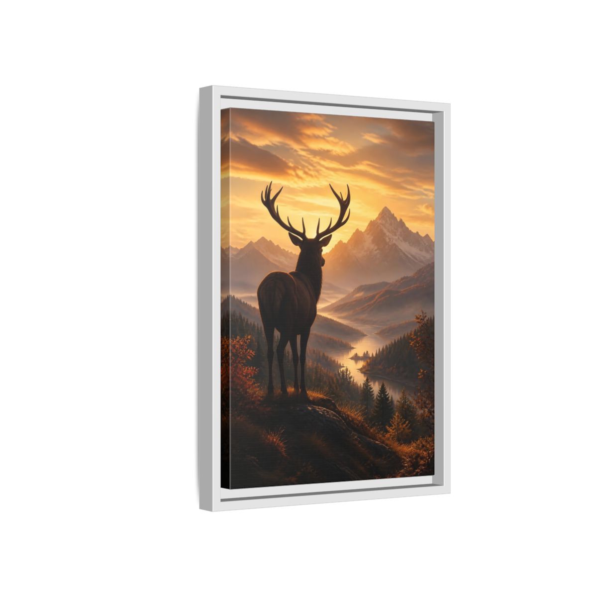 Side Mockup 4. Nature Stag Golden Sunset Deer shown as stretched canvas wall art