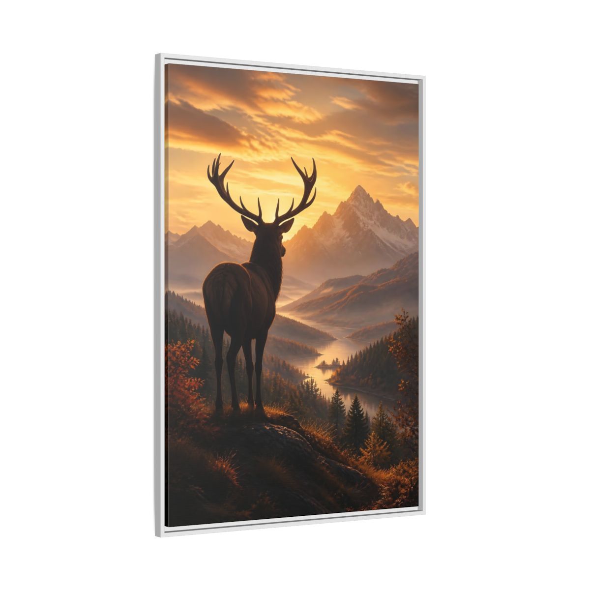 Side Mockup 7. Nature Stag Golden Sunset Deer shown as stretched canvas wall art