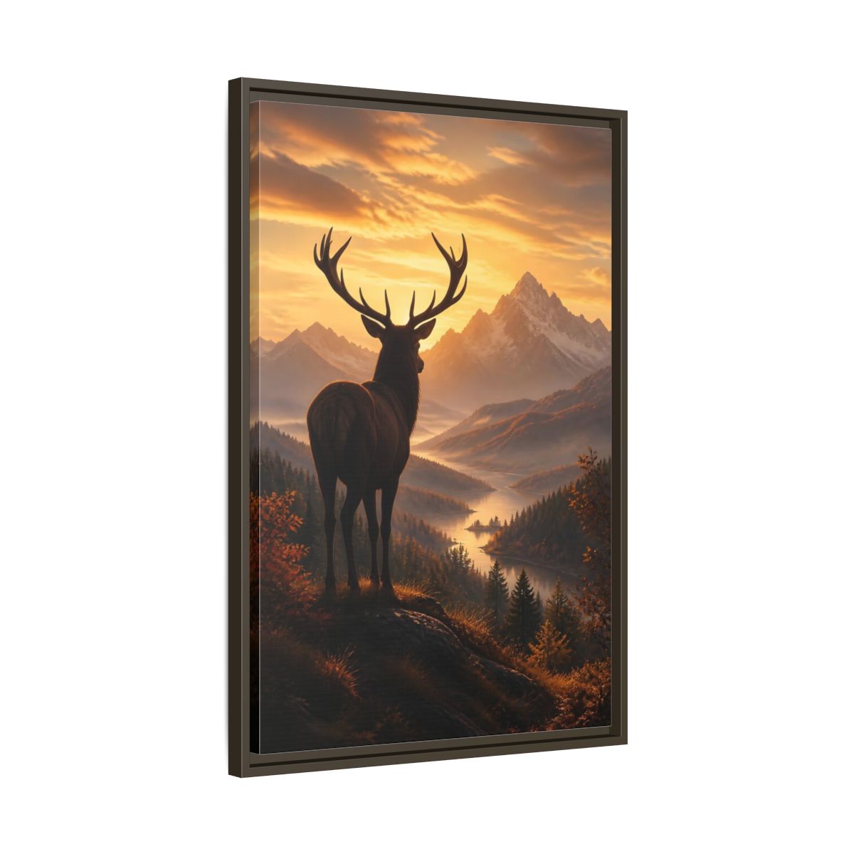 Side Mockup 11. Nature Stag Golden Sunset Deer shown as stretched canvas wall art