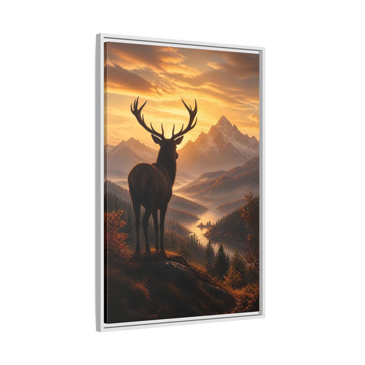Side Mockup 9. Nature Stag Golden Sunset Deer shown as stretched canvas wall art
