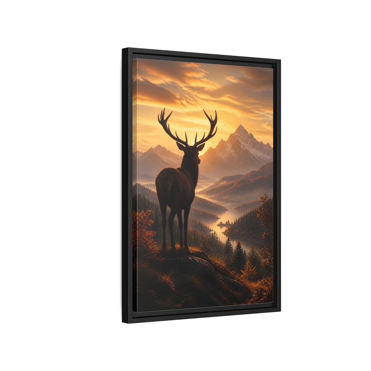Side Mockup 3. Nature Stag Golden Sunset Deer shown as stretched canvas wall art