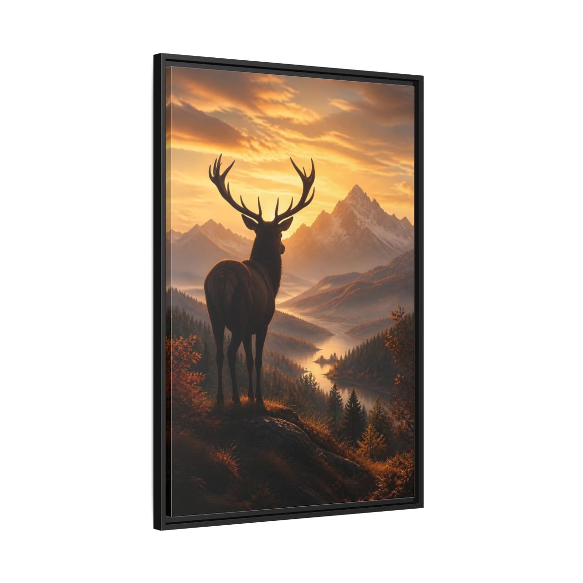 Side Mockup 13. Nature Stag Golden Sunset Deer shown as stretched canvas wall art