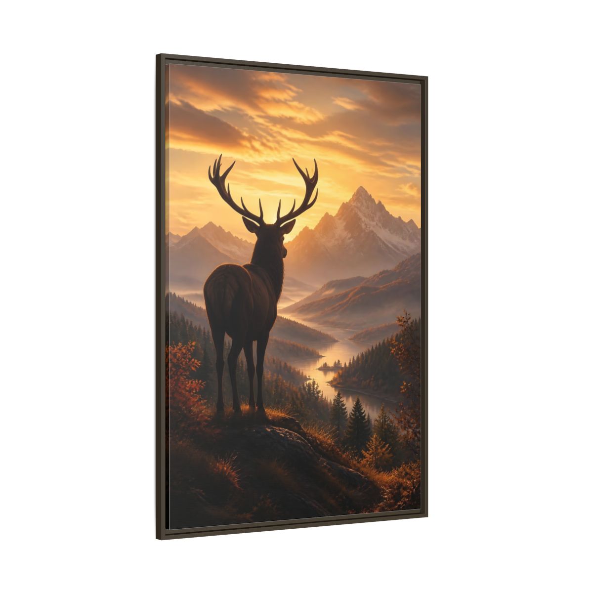 Side Mockup 8. Nature Stag Golden Sunset Deer shown as stretched canvas wall art
