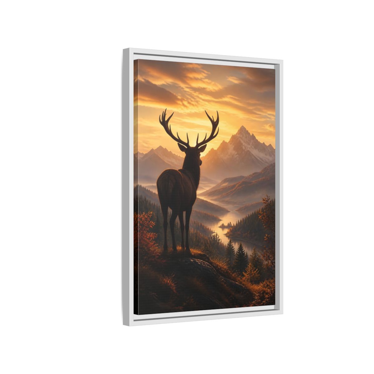 Side Mockup 1. Nature Stag Golden Sunset Deer shown as stretched canvas wall art