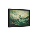 Side Mockup 6. Nature Stag Green Gold Stag shown as stretched canvas wall art