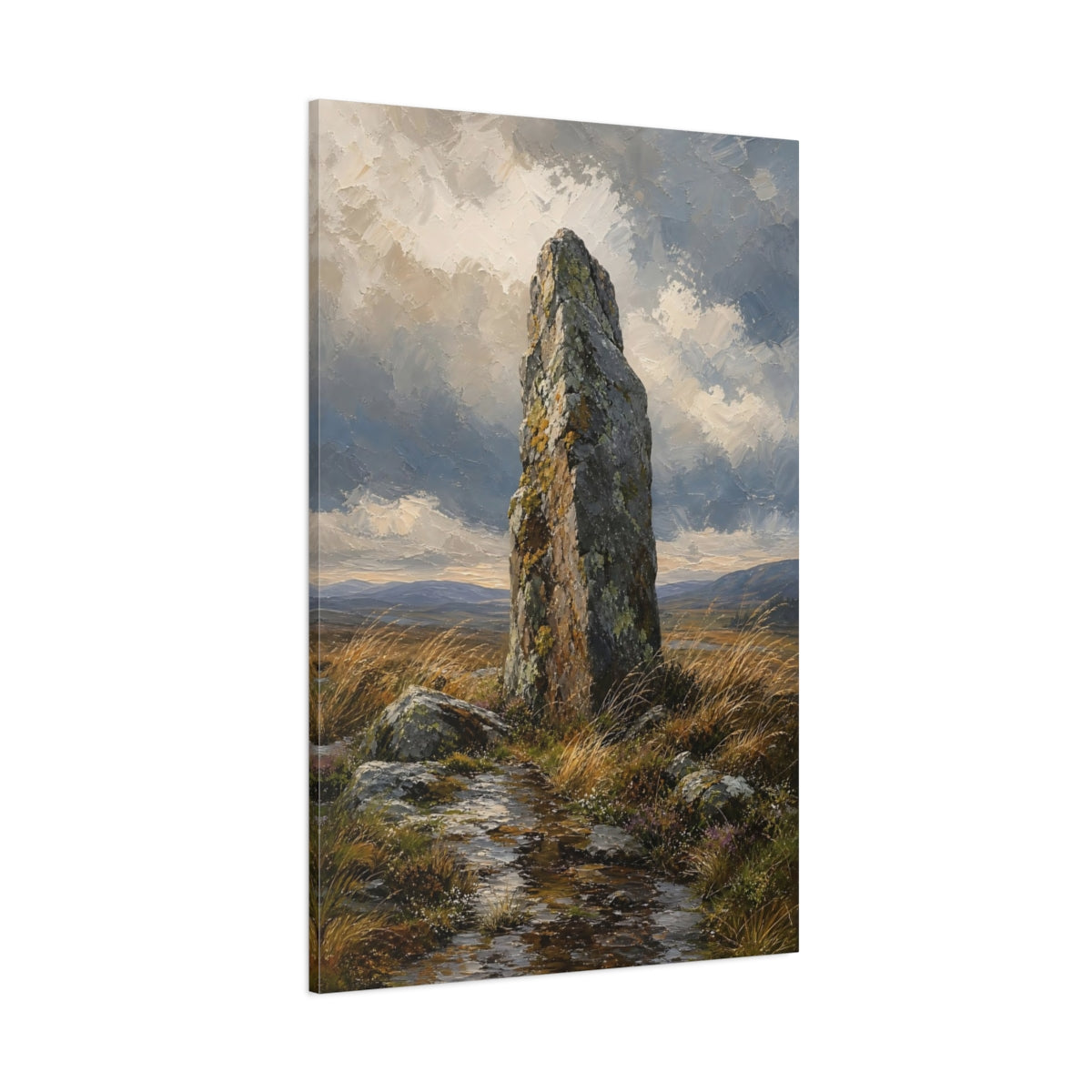 Side Mockup 1. Nature Standing Stone Brown And Grey shown as stretched canvas wall art