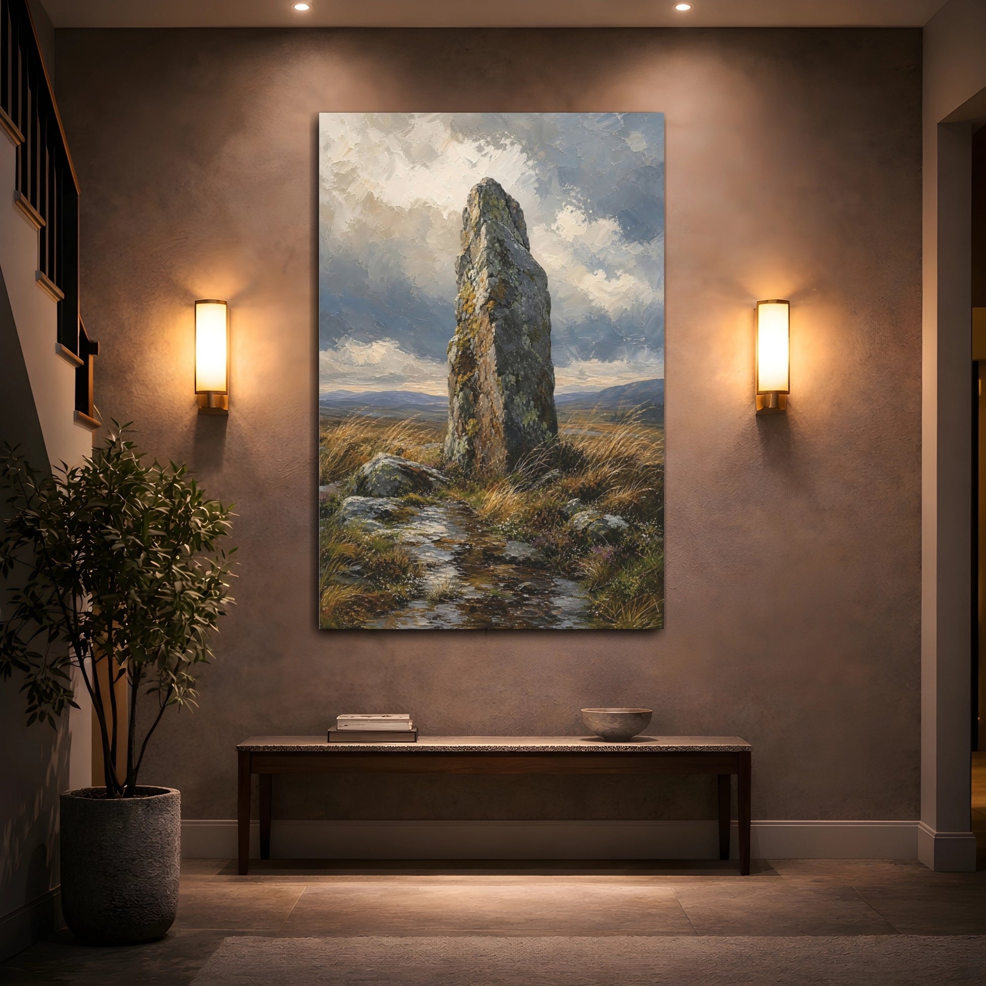 Mockup 2. Nature Standing Stone Brown And Grey shown as stretched canvas wall art