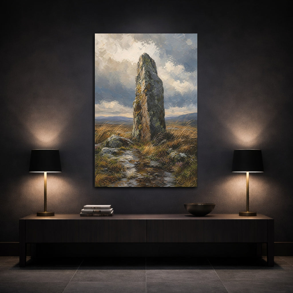 Mockup 3. Nature Standing Stone Brown And Grey shown as stretched canvas wall art