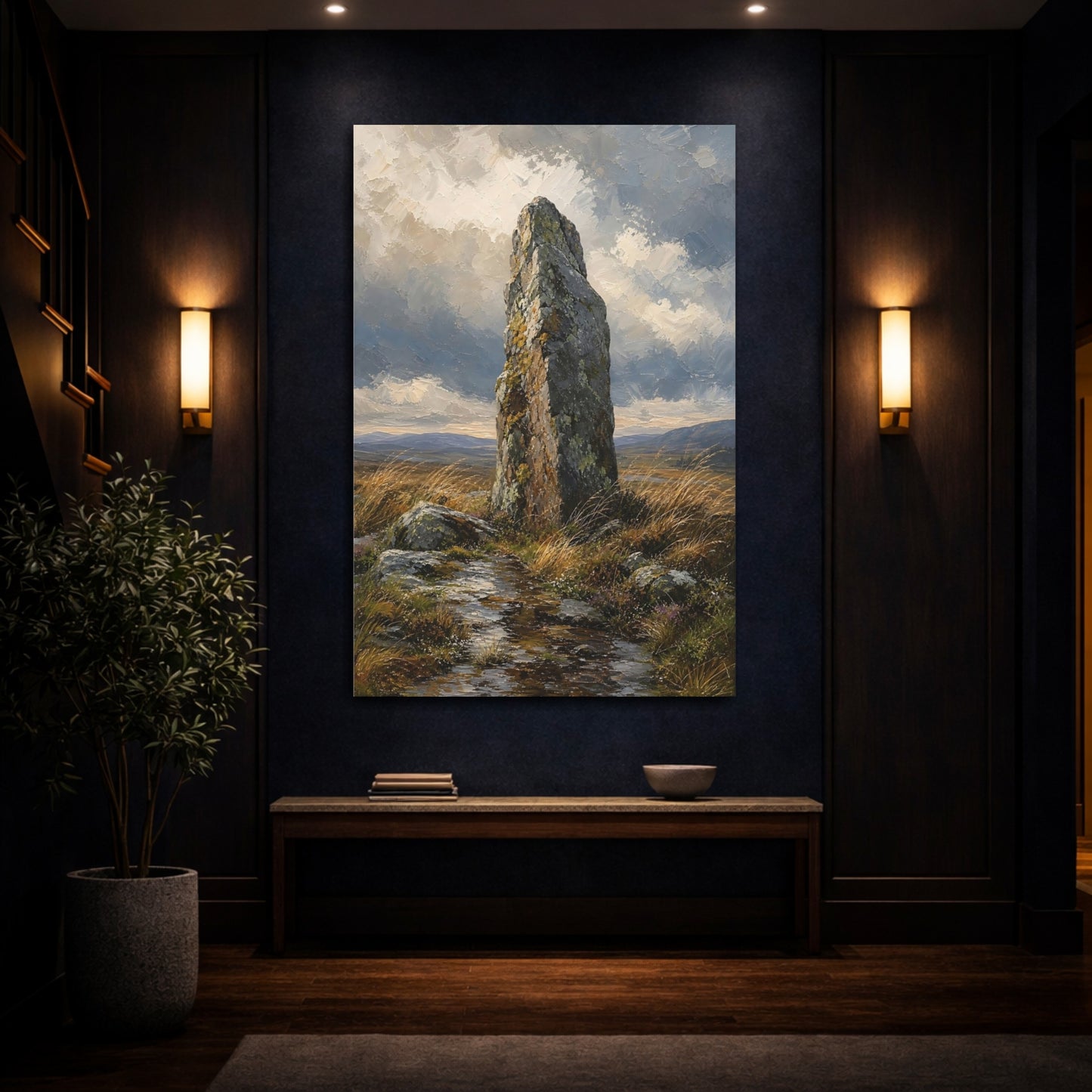 Mockup 4. Nature Standing Stone Brown And Grey shown as stretched canvas wall art