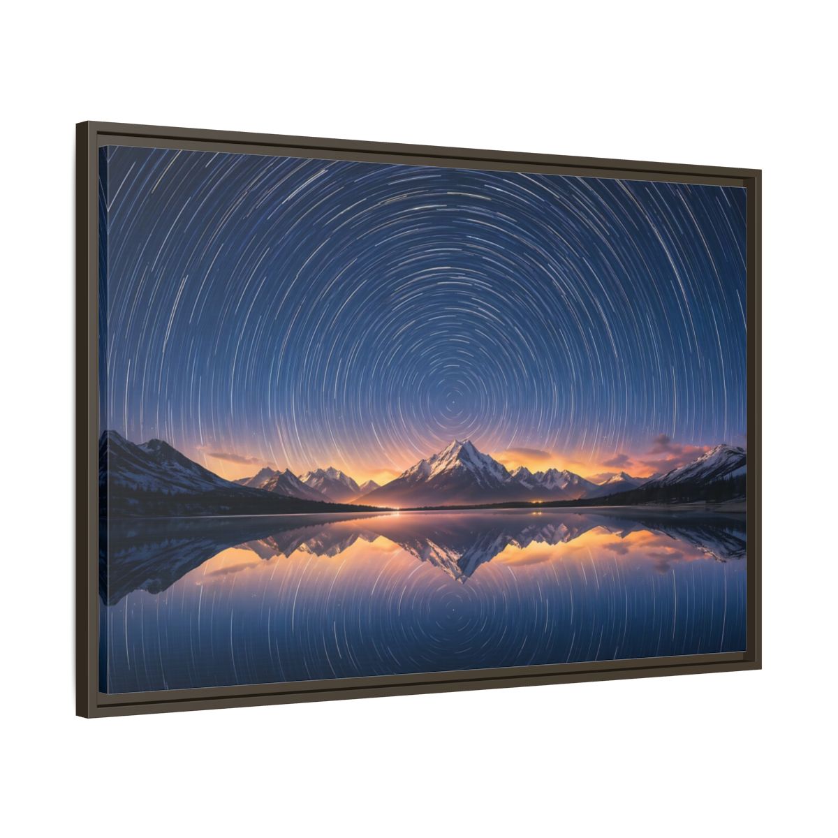 Main Mockup. Nature Star Trails Starry Mountain Night shown as stretched canvas wall art