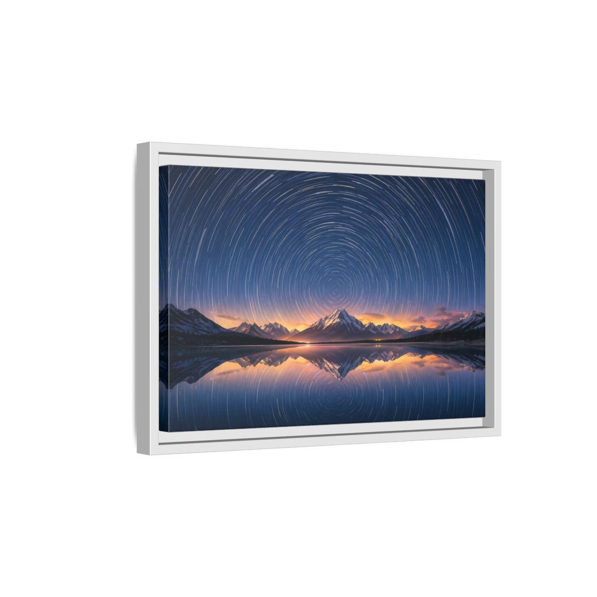 Side Mockup 4. Nature Star Trails Starry Mountain Night shown as stretched canvas wall art