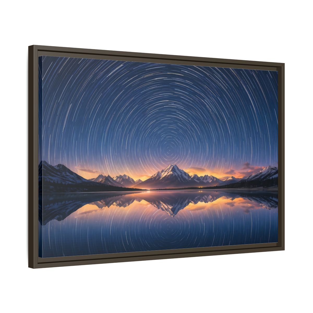 Side Mockup 11. Nature Star Trails Starry Mountain Night shown as stretched canvas wall art