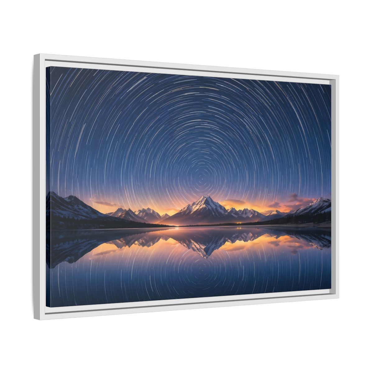 Side Mockup 10. Nature Star Trails Starry Mountain Night shown as stretched canvas wall art
