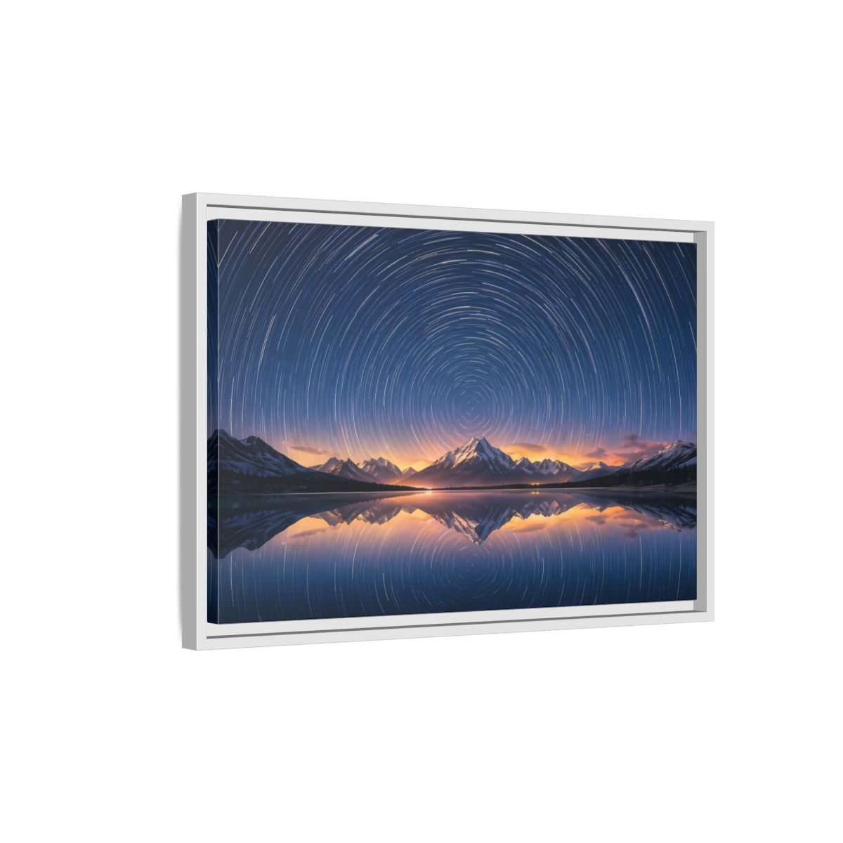 Side Mockup 1. Nature Star Trails Starry Mountain Night shown as stretched canvas wall art