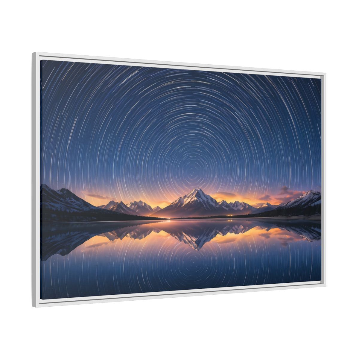 Side Mockup 7. Nature Star Trails Starry Mountain Night shown as stretched canvas wall art