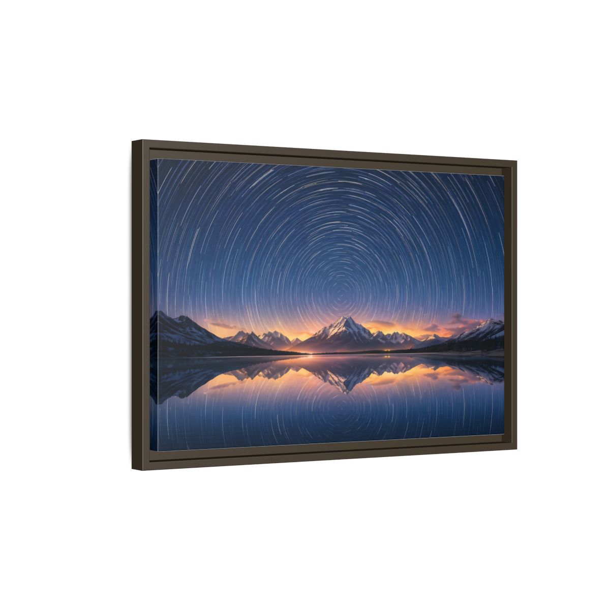 Side Mockup 2. Nature Star Trails Starry Mountain Night shown as stretched canvas wall art