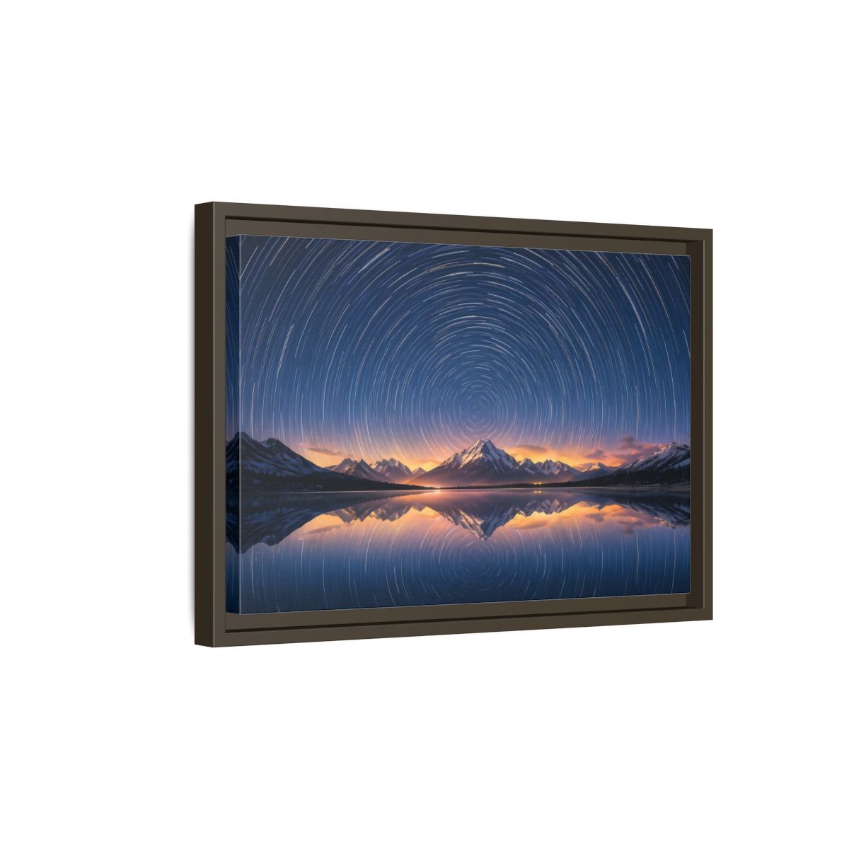 Side Mockup 5. Nature Star Trails Starry Mountain Night shown as stretched canvas wall art